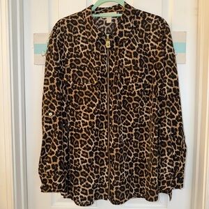 Michael Kors Leopard print Zip Front Top Sz 1X
